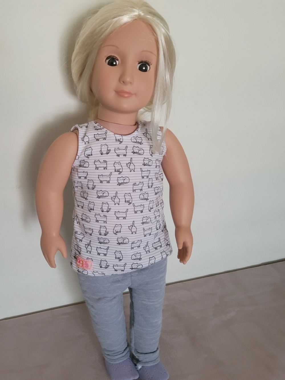 Battat Our Generation Doll 18" with Pink Cat-Print Tank Top and Gray Leggings